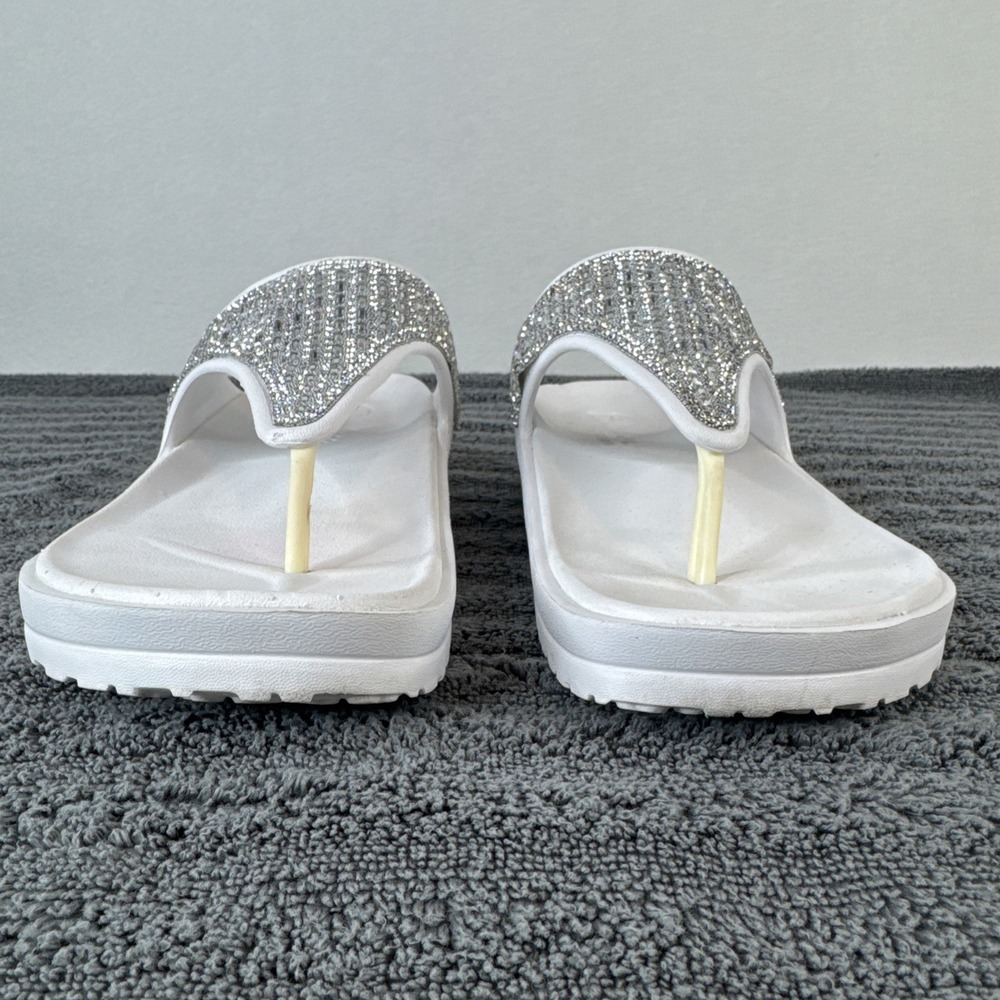 Skechers Luxe Foam Flip Flops White Silver Beaded Platform Sandals 8 - Picture 2 of 8